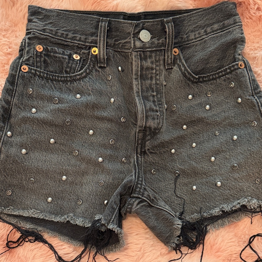 Levi's Black Studded High-Rise Denim Shorts